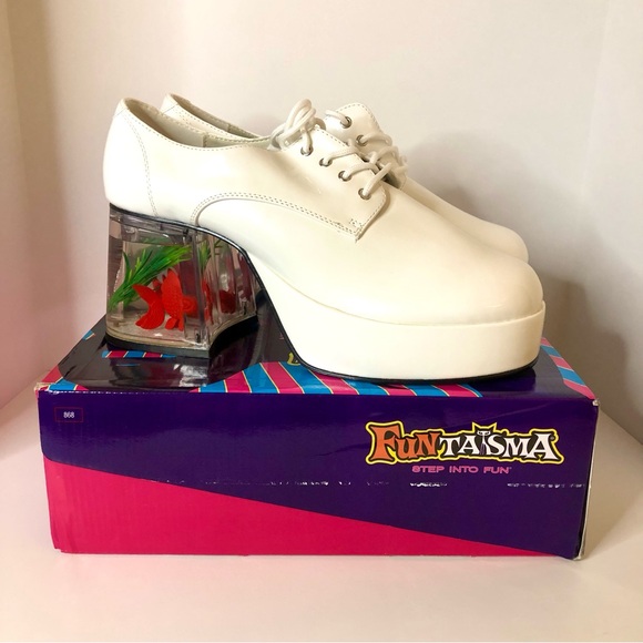 Pleaser - Funtasma Pimp-02 White Patent Platform Shoes with Aquarium Heel - Men - Picture 5 of 14